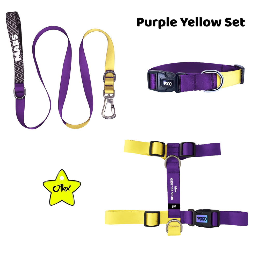 Purple Yellow | Tasma ve Künye Seti - Evcil hayvanlar için mükemmel bir ürün.