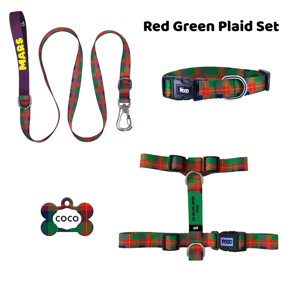 Red Green Plaid | Tasma ve Künye Seti - Evcil hayvanlar için mükemmel bir ürün.