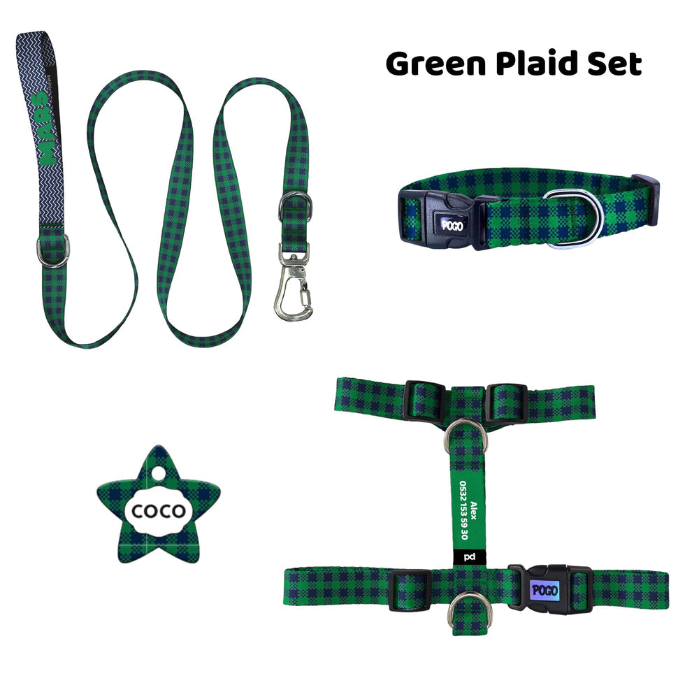 Green Plaid | Tasma ve Künye Seti - Evcil hayvanlar için mükemmel bir ürün.