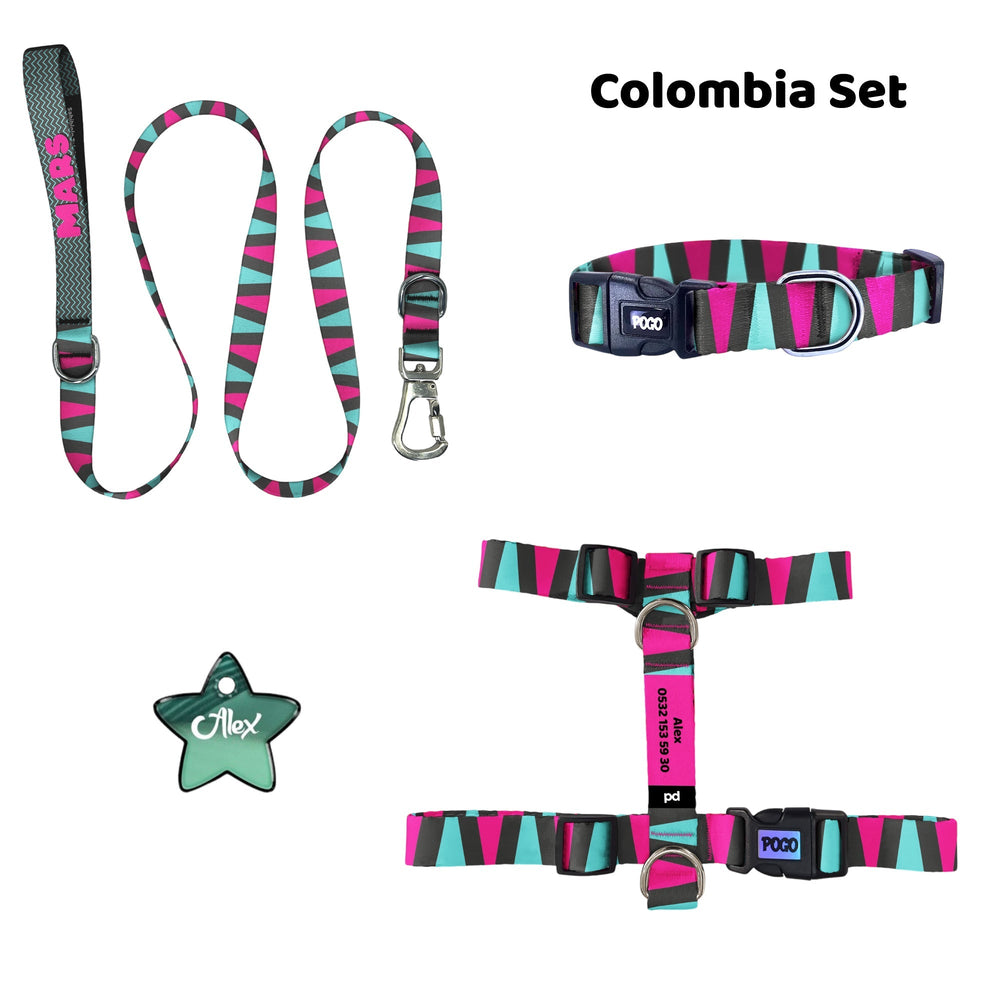 Colombia | Tasma ve Künye Seti - Evcil hayvanlar için mükemmel bir ürün.