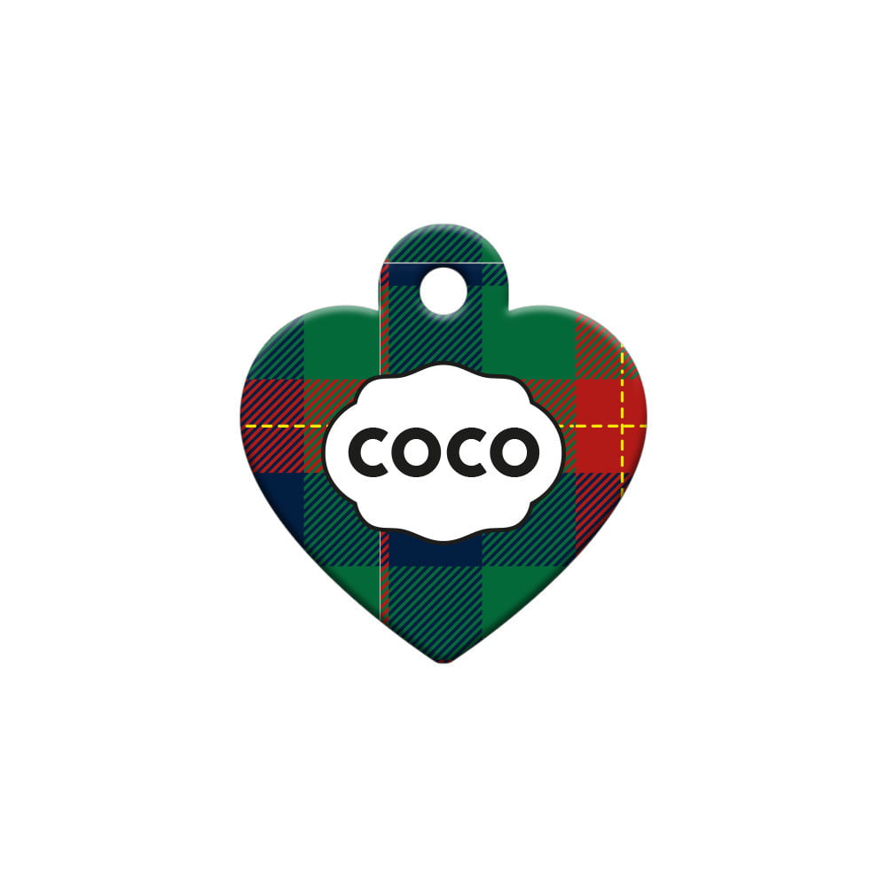 Kırmızı Yeşil Ekoseli Kalp | Kedi Köpek İsimlik - Evcil hayvanlar için mükemmel bir ürün.