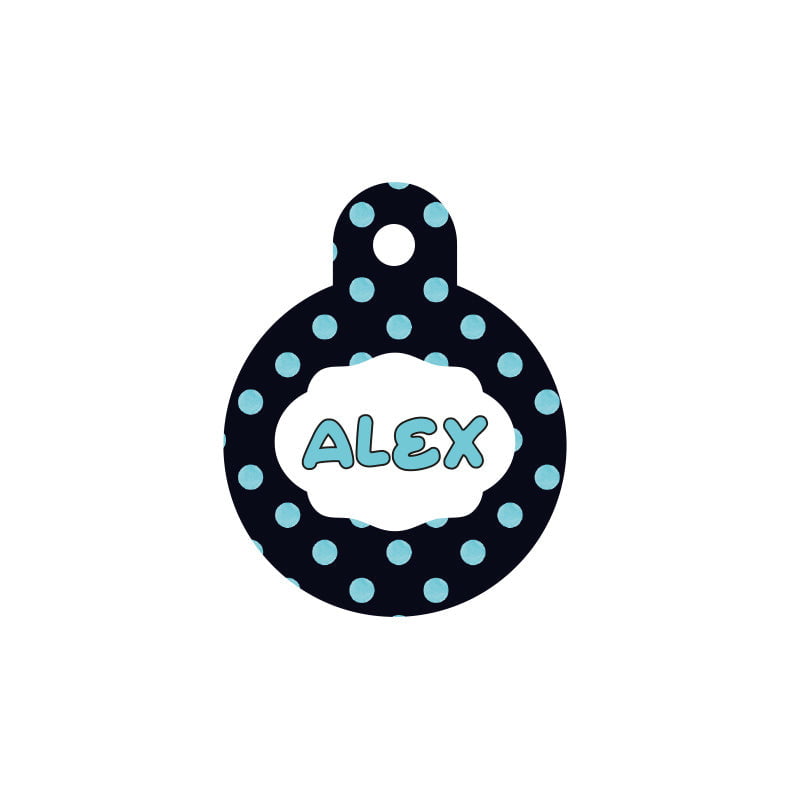 Mavi Puantiye Desenli Yuvarlak | Kedi Köpek İsimlik - Evcil hayvanlar için mükemmel bir ürün.