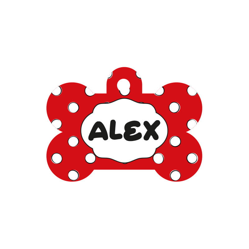 Kırmızı Puantiye Desenli Kemik | Kedi Köpek İsimlik - Evcil hayvanlar için mükemmel bir ürün.