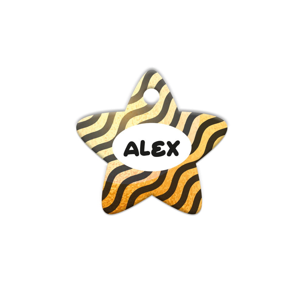 Altın Zebra Desenli Yıldız | Kedi Köpek İsimlik - Evcil hayvanlar için mükemmel bir ürün.
