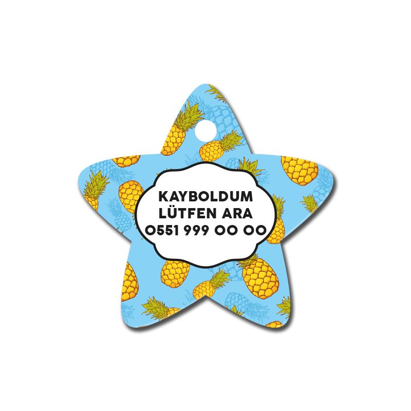 Ananas Desenli Yıldız | Kedi Köpek İsimlik TFX TagsForever