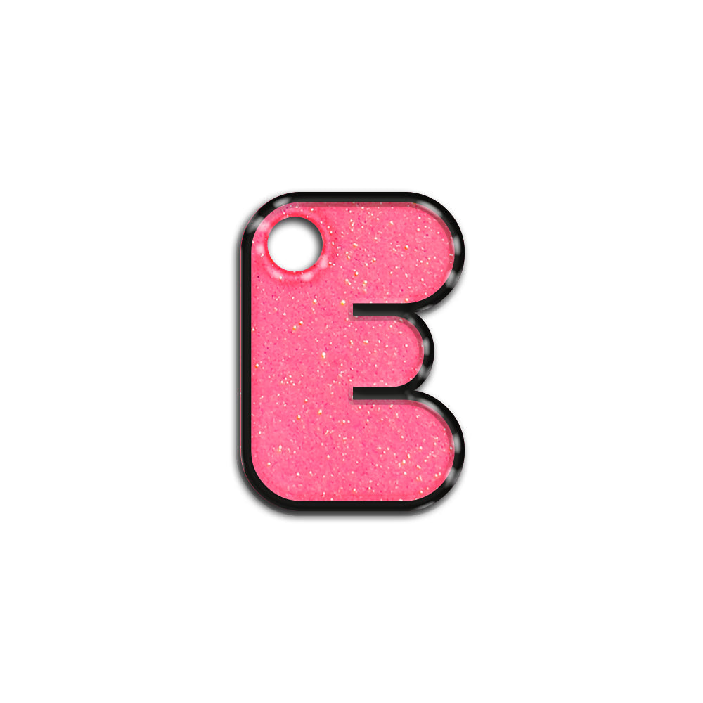 E Harfi Rounded Şeker Pink Glitter | ID Tag