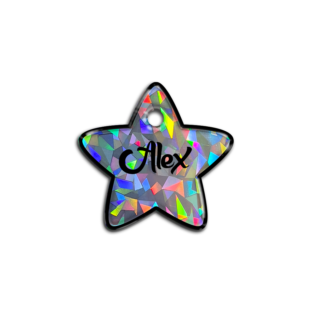 Gri Hologram Yıldız | İsimlik - Evcil hayvanlar için mükemmel bir ürün.