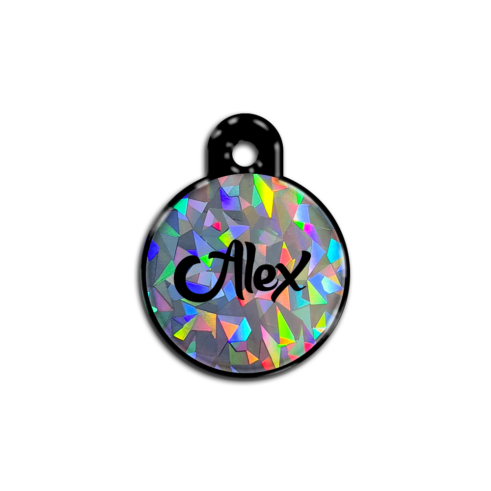 Gri Hologram Yuvarlak | İsimlik - Evcil hayvanlar için mükemmel bir ürün.