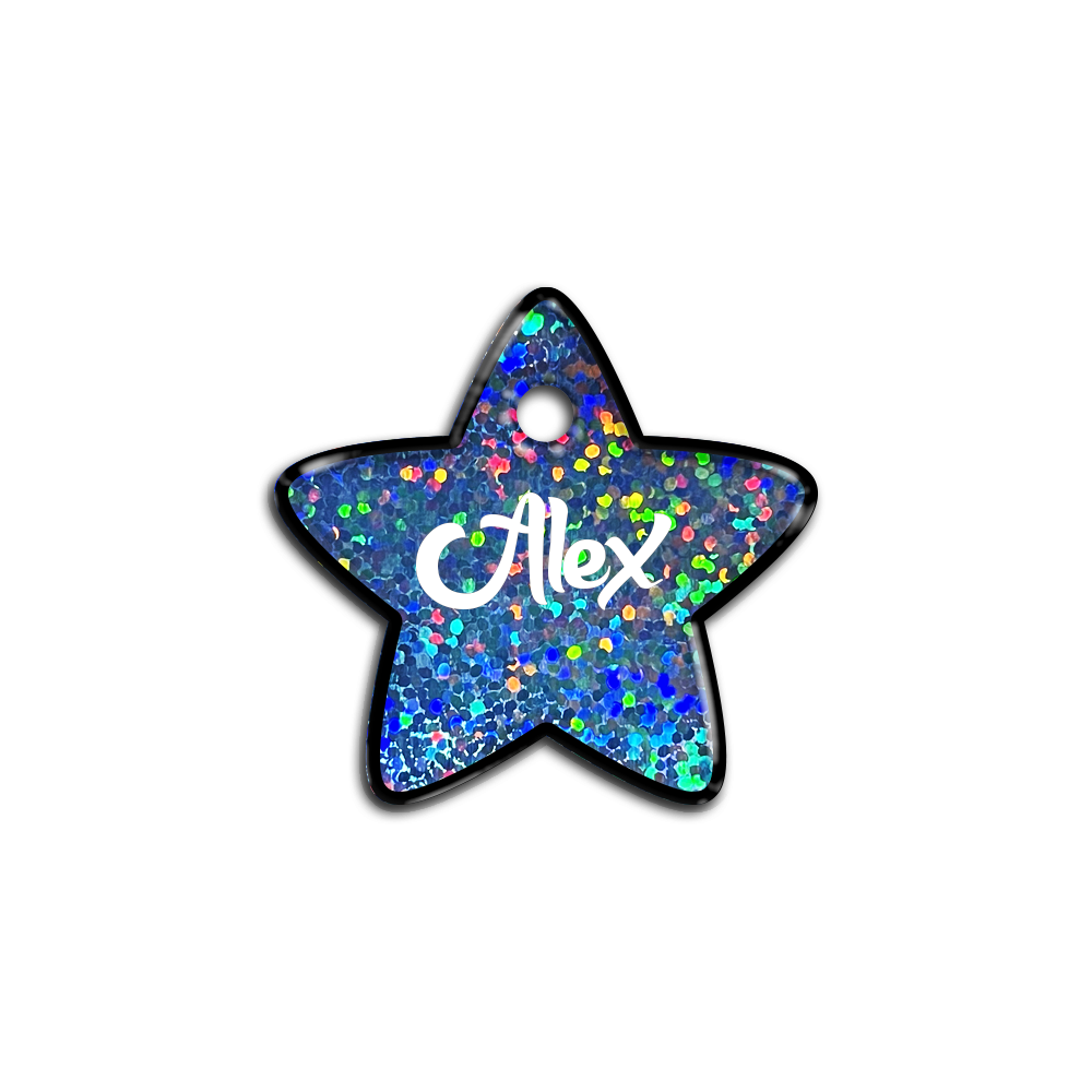 Mavi Hologram Yıldız | İsimlik - Evcil hayvanlar için mükemmel bir ürün.