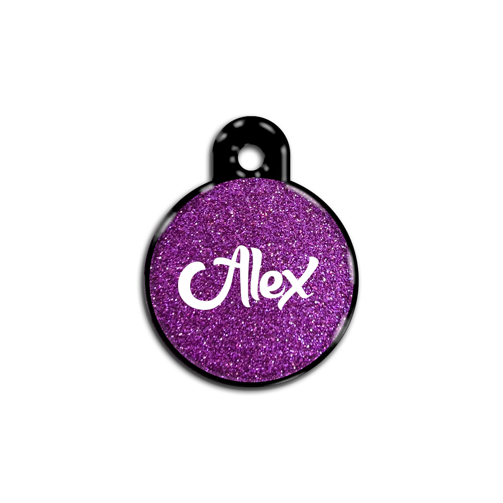 Mor Glitter Yuvarlak | İsimlik - Evcil hayvanlar için mükemmel bir ürün.