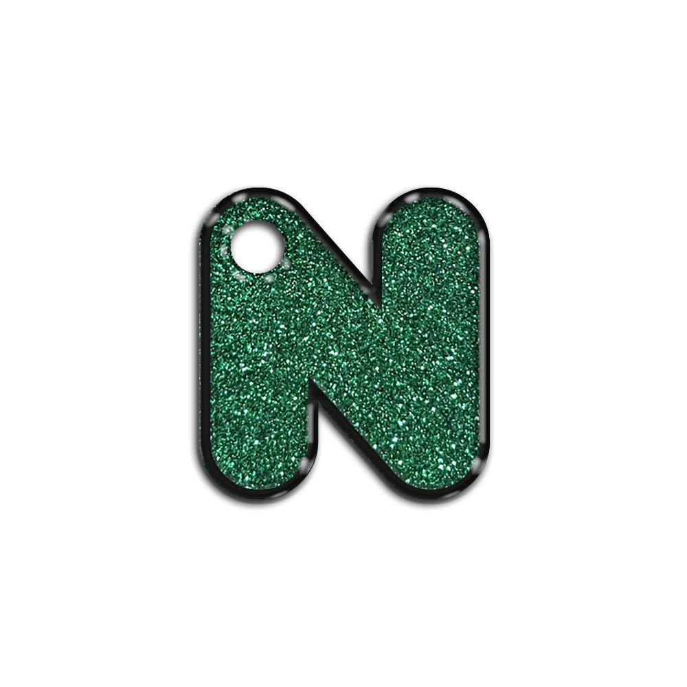 N Harfi Rounded Yeşil Glitter | İsimlik