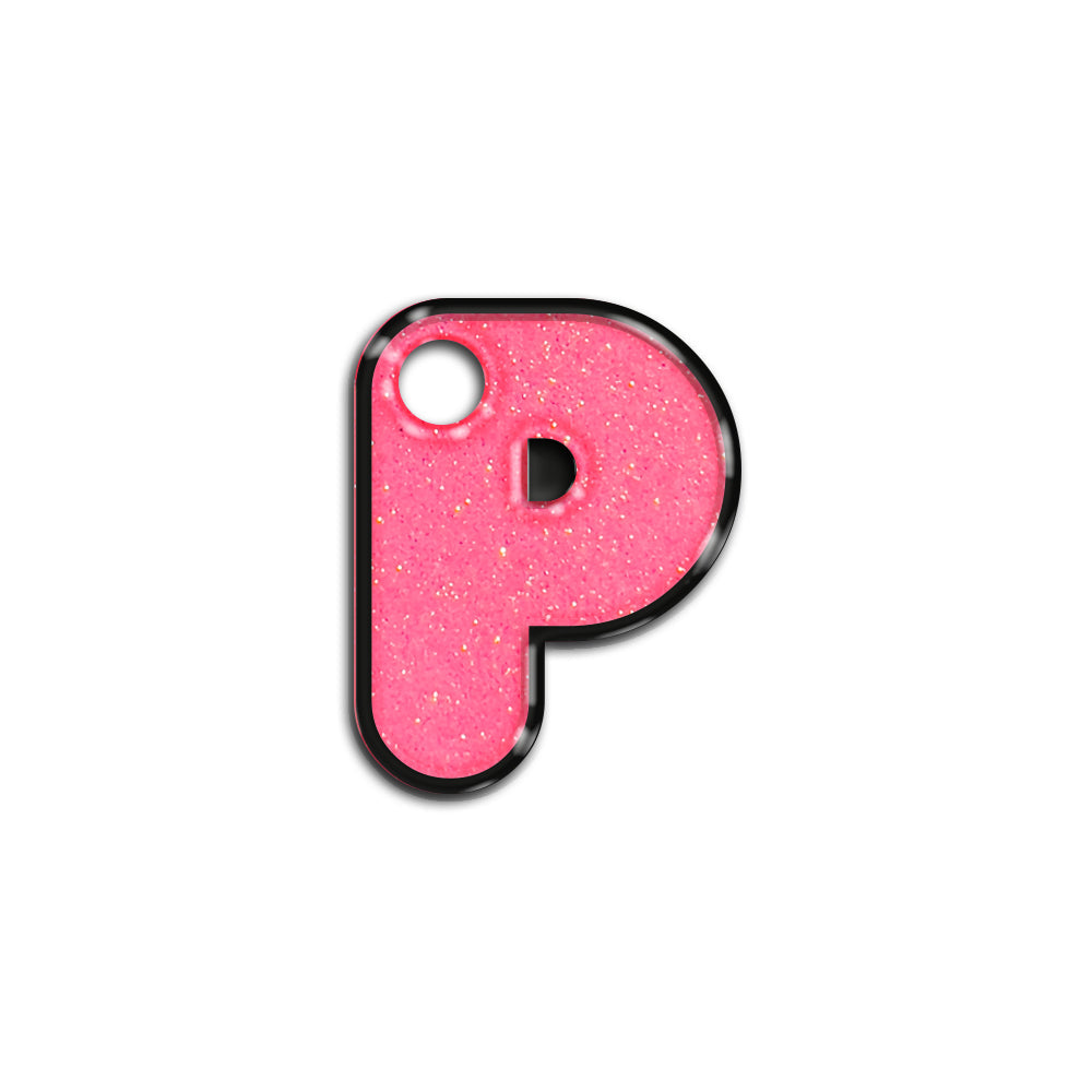 P Harfi Rounded Şeker Pink Glitter | ID Tag