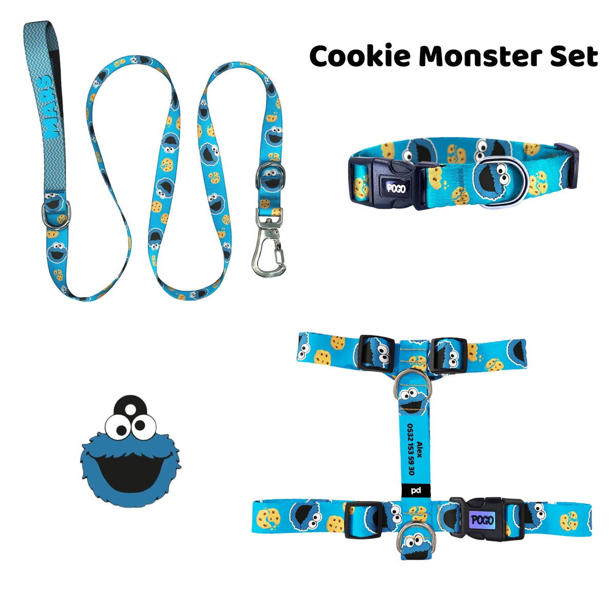 Cookie Monster | Tasma ve Künye Seti - Evcil hayvanlar için mükemmel bir ürün.