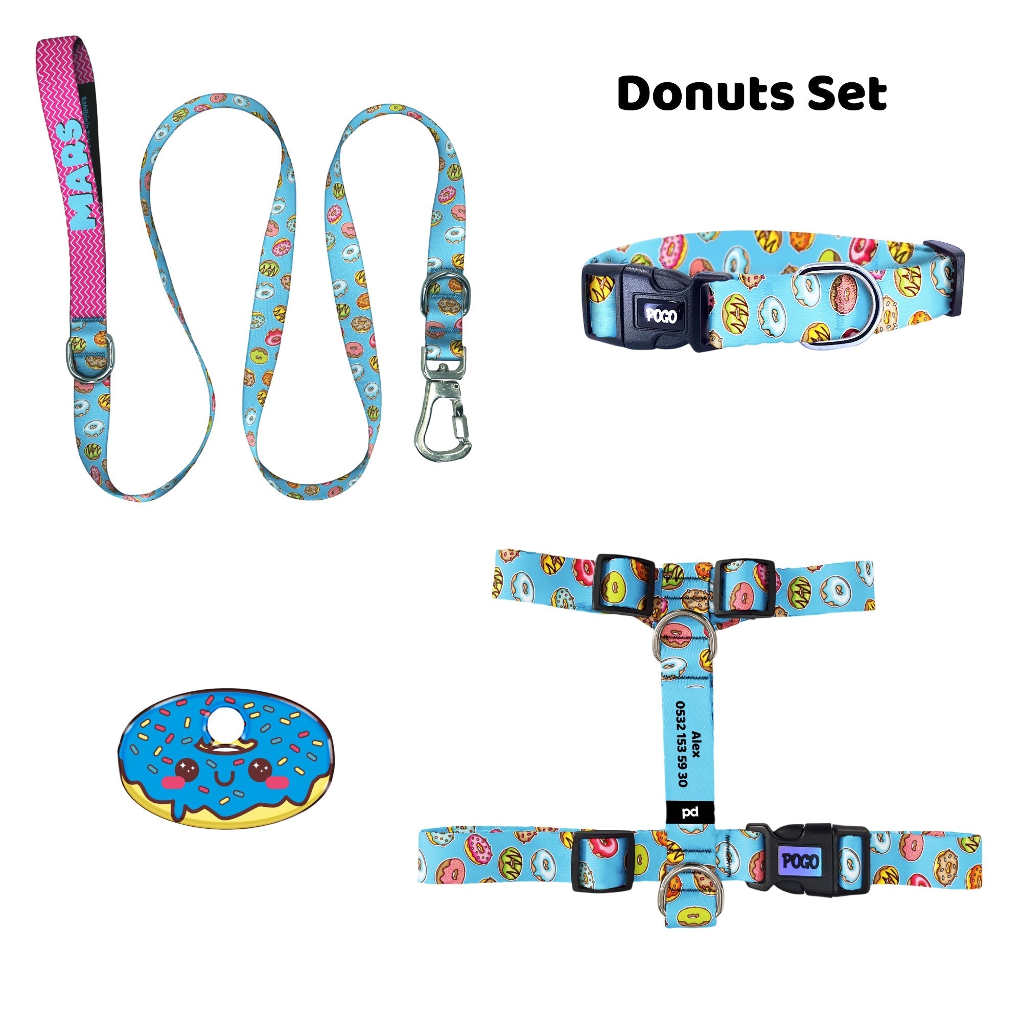 Donuts | Tasma ve Künye Seti - Evcil hayvanlar için mükemmel bir ürün.