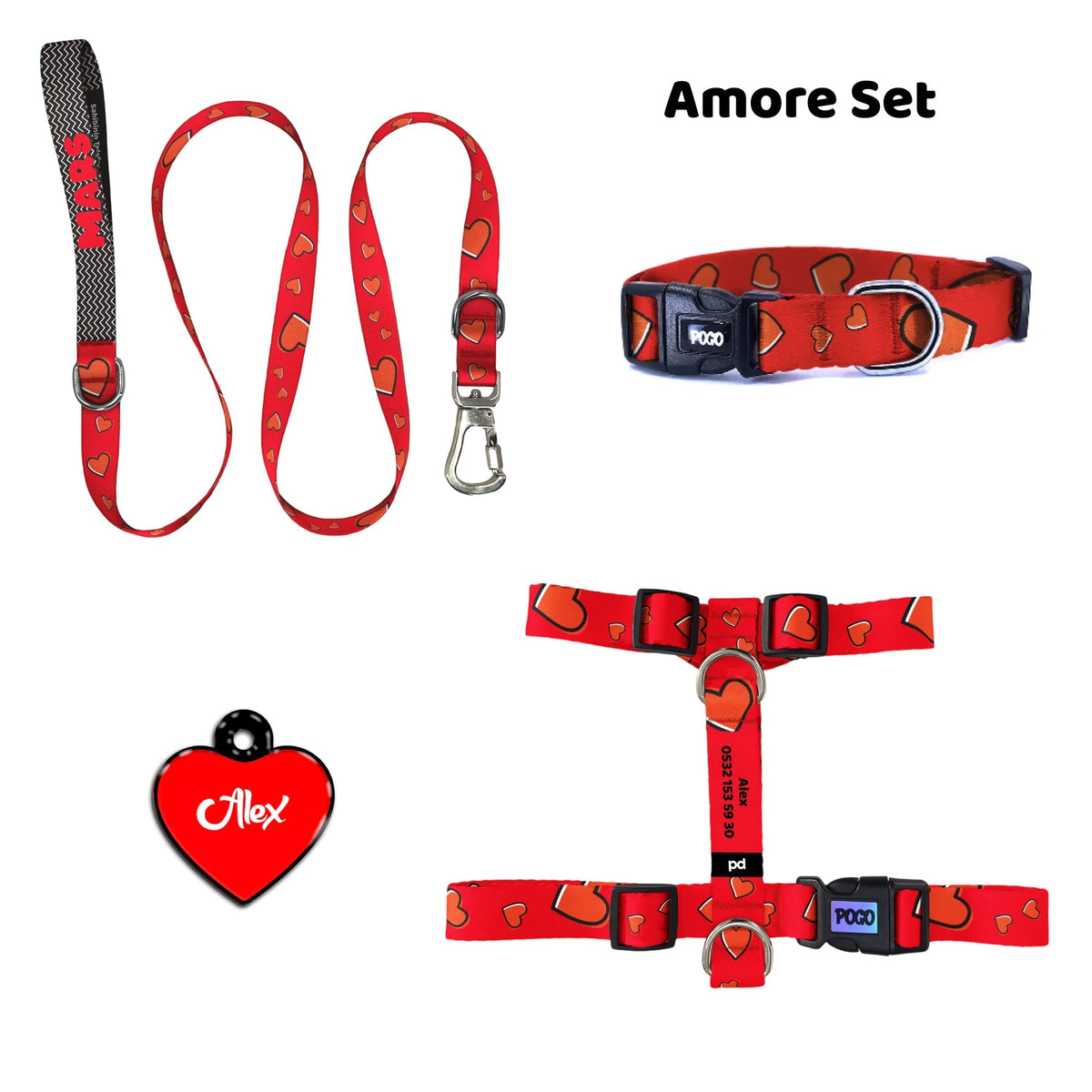 Amore | Tasma ve Künye Seti - Evcil hayvanlar için mükemmel bir ürün.