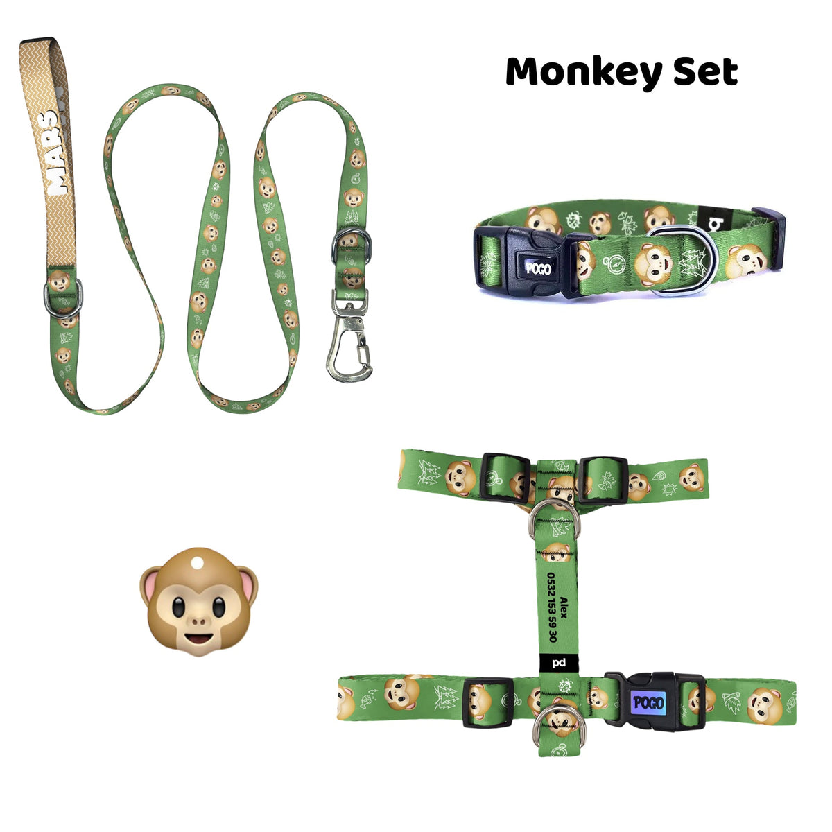 Monkey | Tasma ve Künye Seti - Evcil hayvanlar için mükemmel bir ürün.