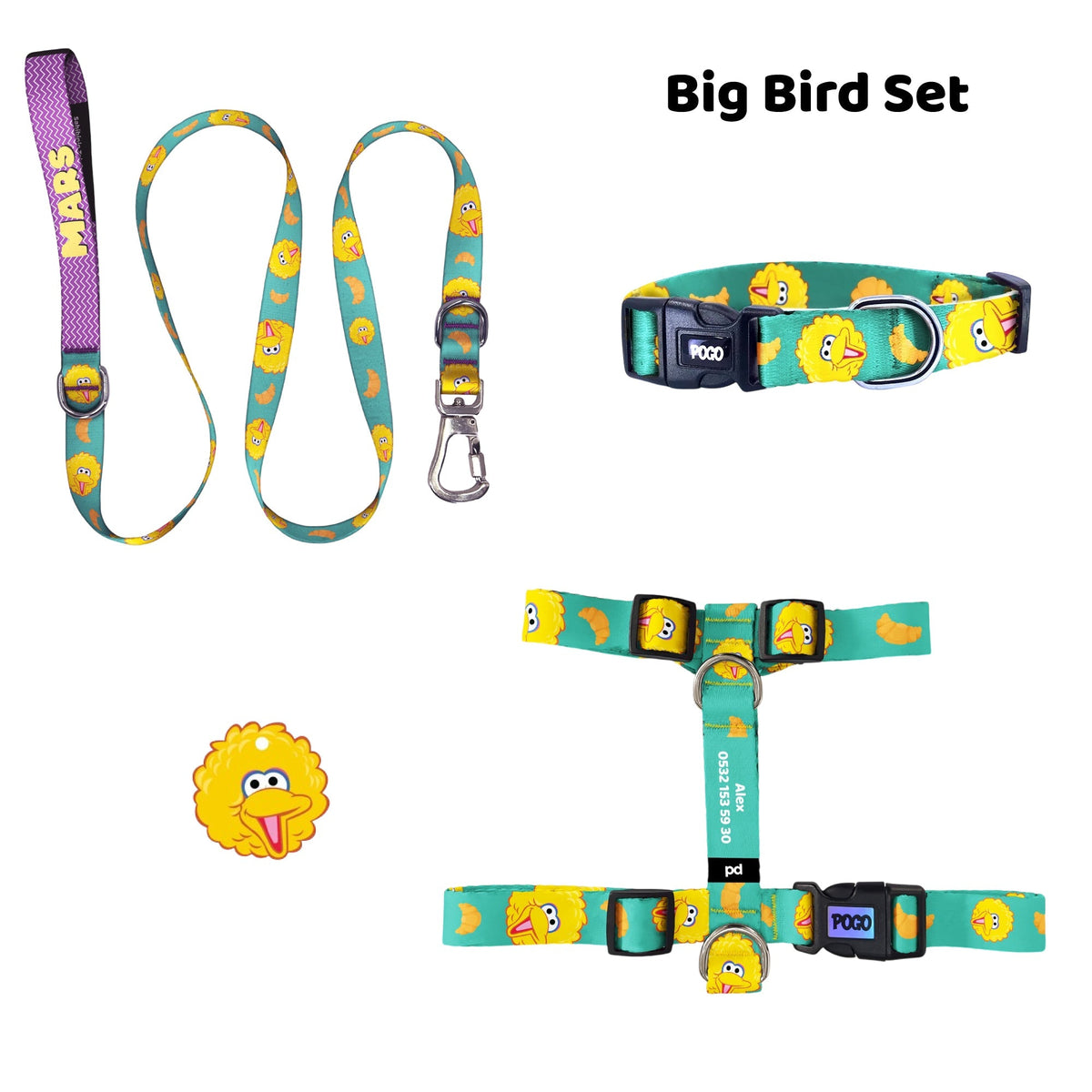 Big Bird | Tasma ve Künye Seti - Evcil hayvanlar için mükemmel bir ürün.