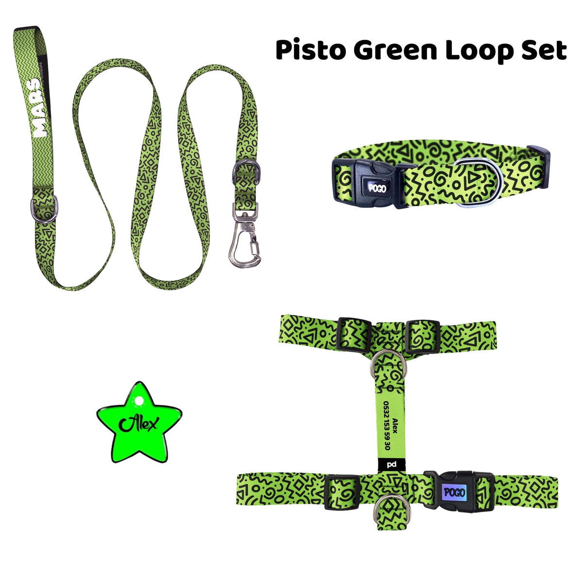 Pisto Green Loop | Tasma ve Künye Seti - Evcil hayvanlar için mükemmel bir ürün.