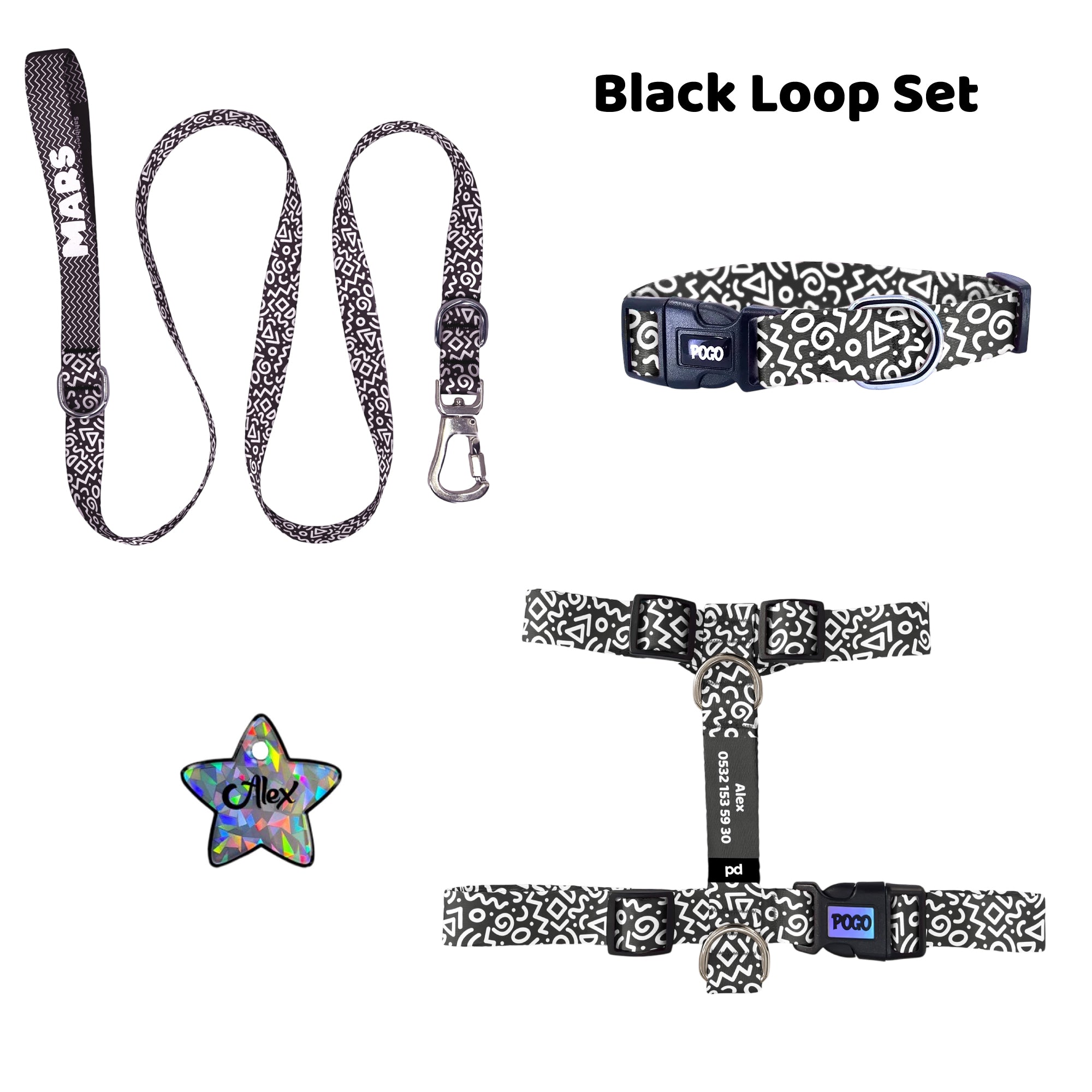 Black Loop | Tasma ve Künye Seti - Evcil hayvanlar için mükemmel bir ürün.