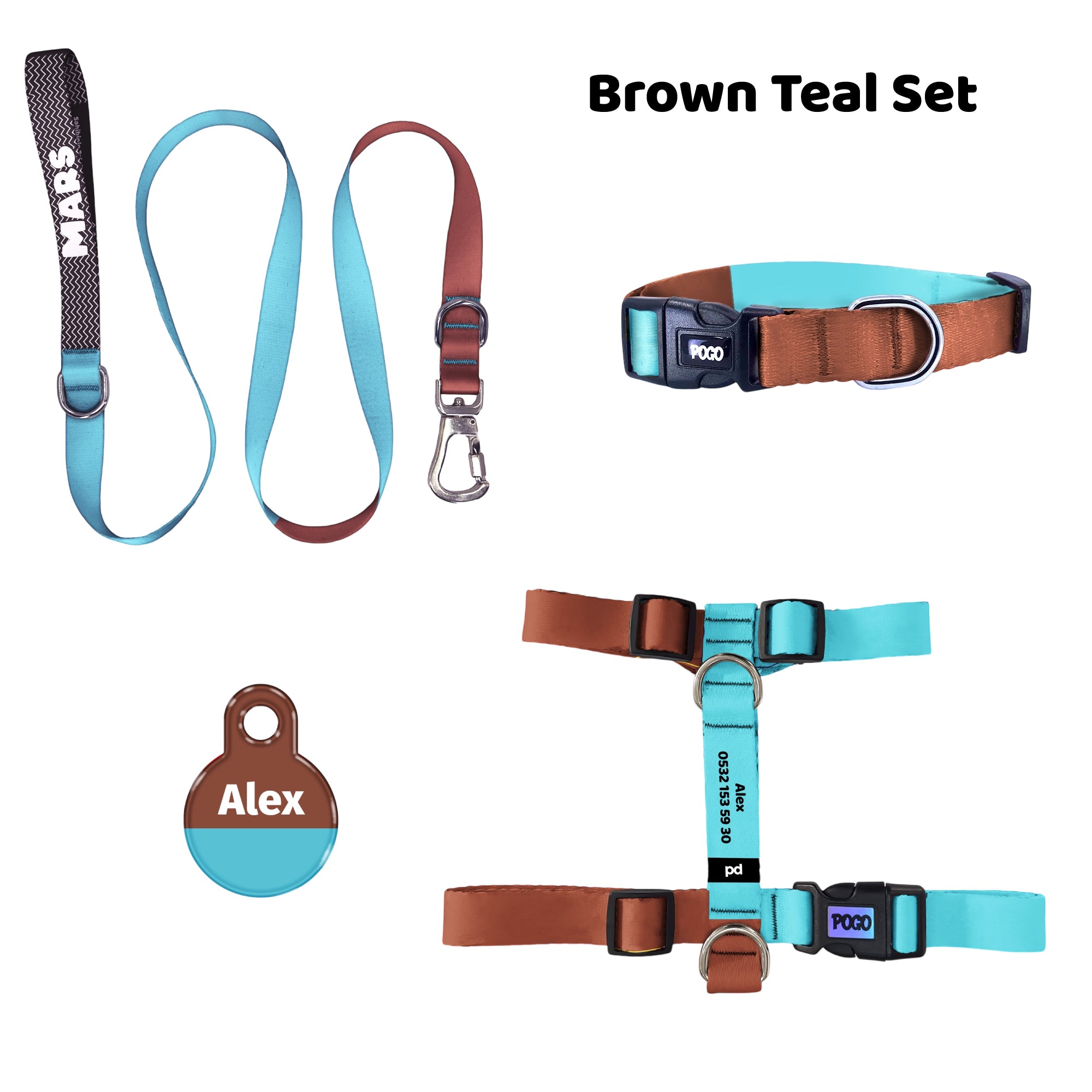 Brown Teal | Tasma ve Künye Seti - Evcil hayvanlar için mükemmel bir ürün.