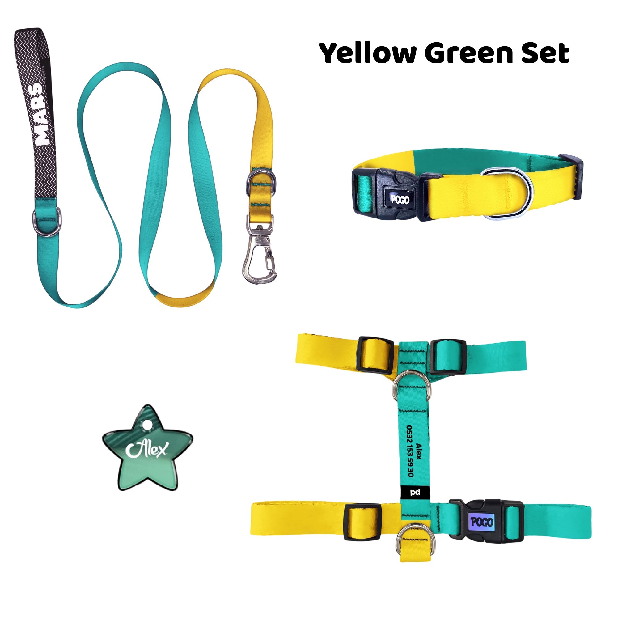 Yellow Green | Tasma ve Künye Seti - Evcil hayvanlar için mükemmel bir ürün.