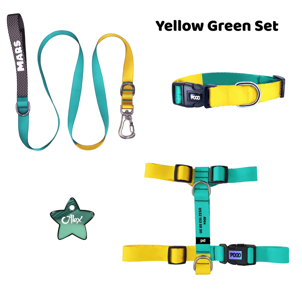 Yellow Green | Tasma ve Künye Seti - Evcil hayvanlar için mükemmel bir ürün.