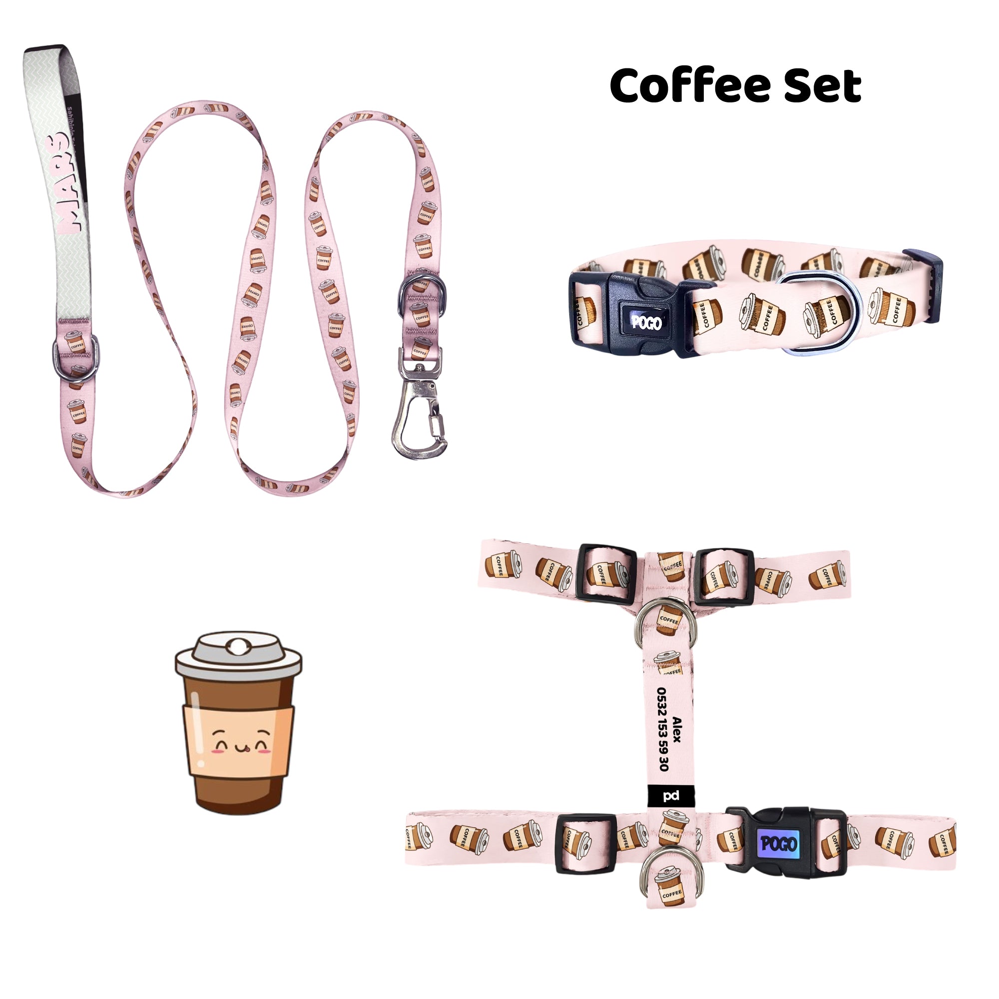 Coffee | Tasma ve Künye Seti - Evcil hayvanlar için mükemmel bir ürün.