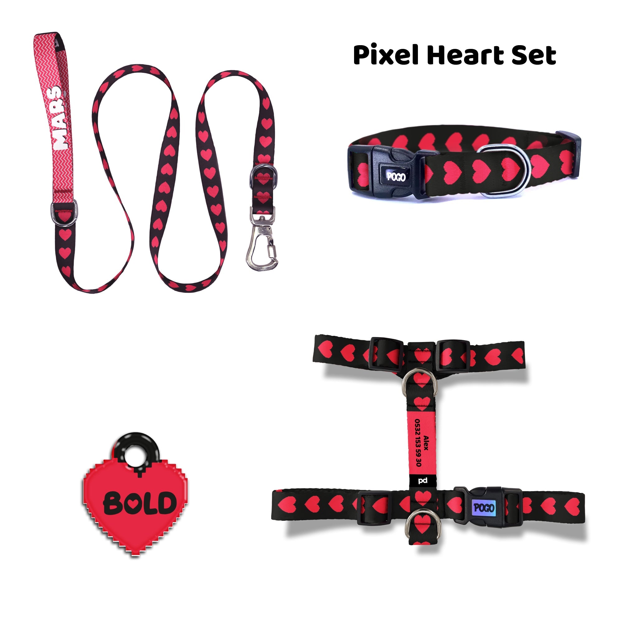 Pixel Heart | Dog Collar Set