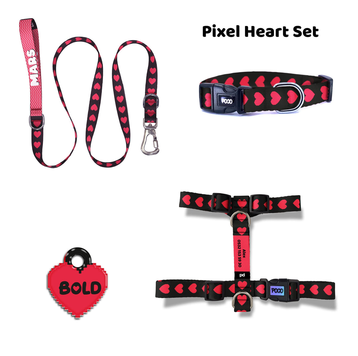 Pixel Heart | Dog Collar Set