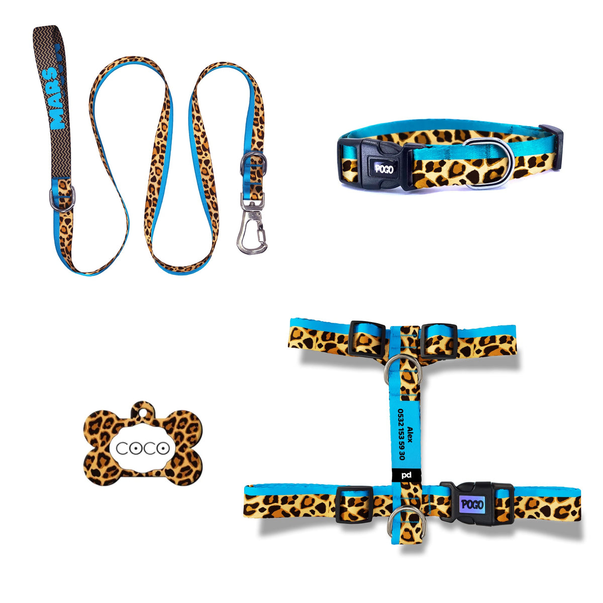 Leopard Mavi | Tasma ve Künye Seti