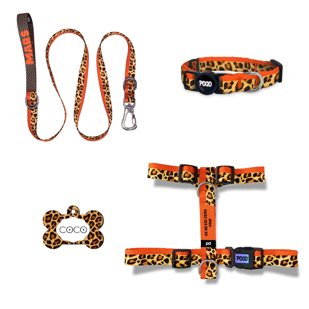 Leopard Turuncu | Tasma ve Künye Seti