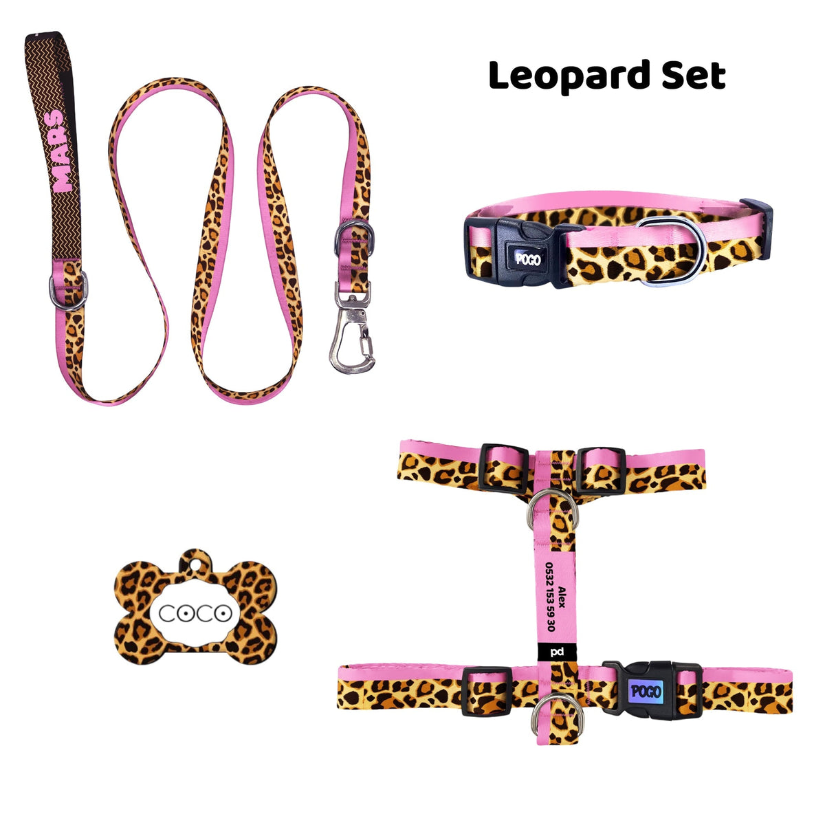 Leopard | Tasma ve Künye Seti - Evcil hayvanlar için mükemmel bir ürün.