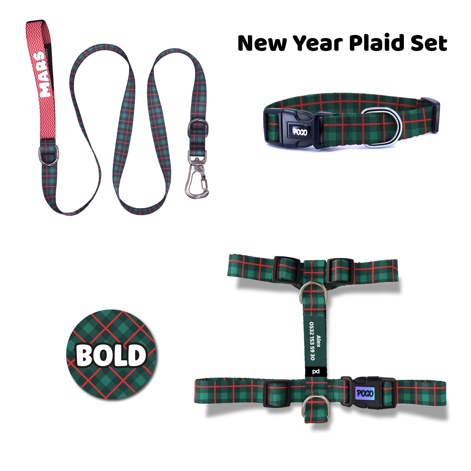 New Year Plaid | Dog Collar Set