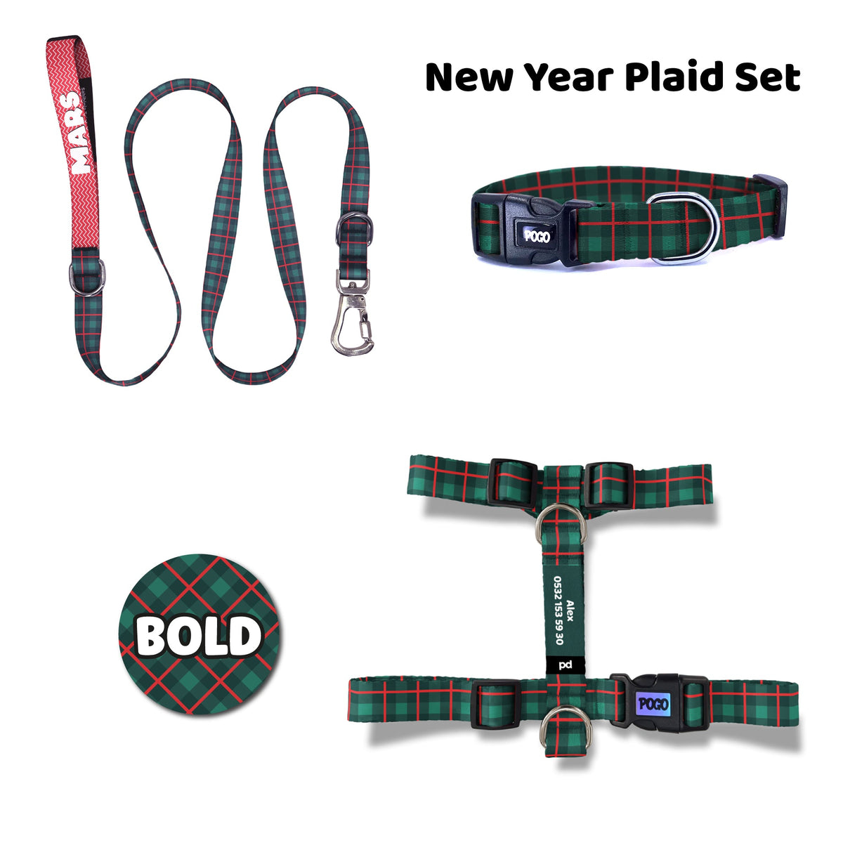 New Year Plaid | Dog Collar Set