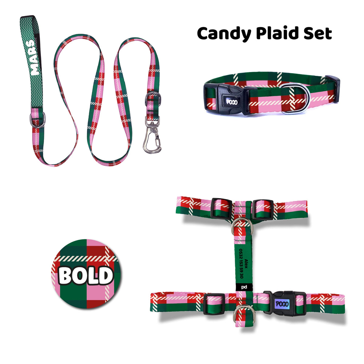 Candy Plaid | Dog Collar Set