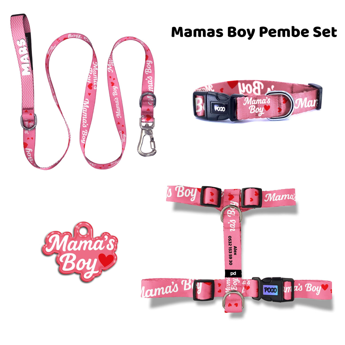 Mamas Boy Pink | Dog Collar Set