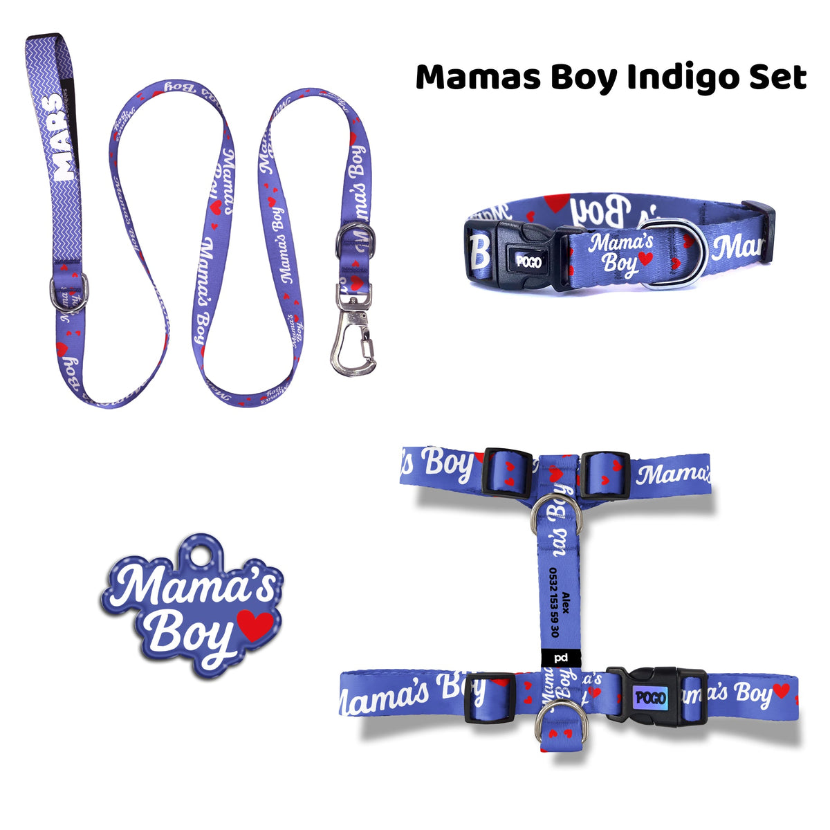 Mamas Boy Indigo | Dog Collar Set