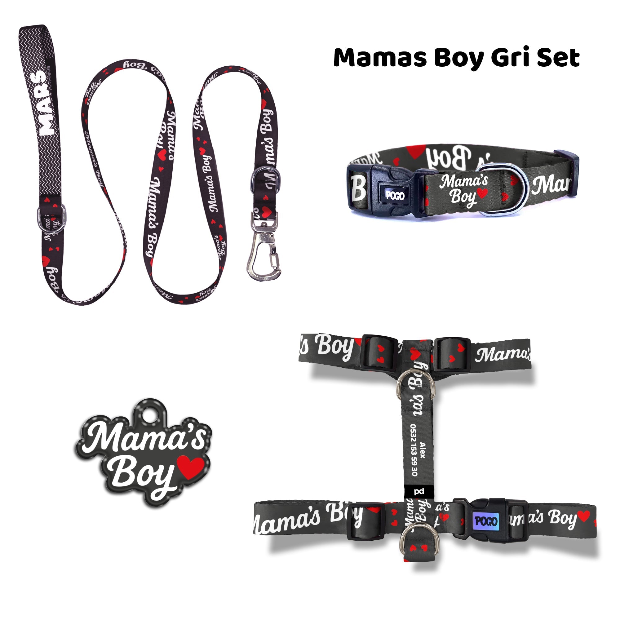 Mamas Boy Gray | Dog Collar Set