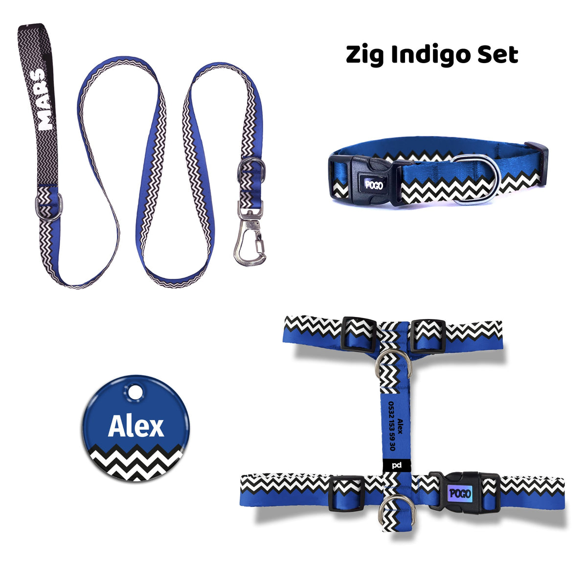 Zig Indigo | Dog Collar Set