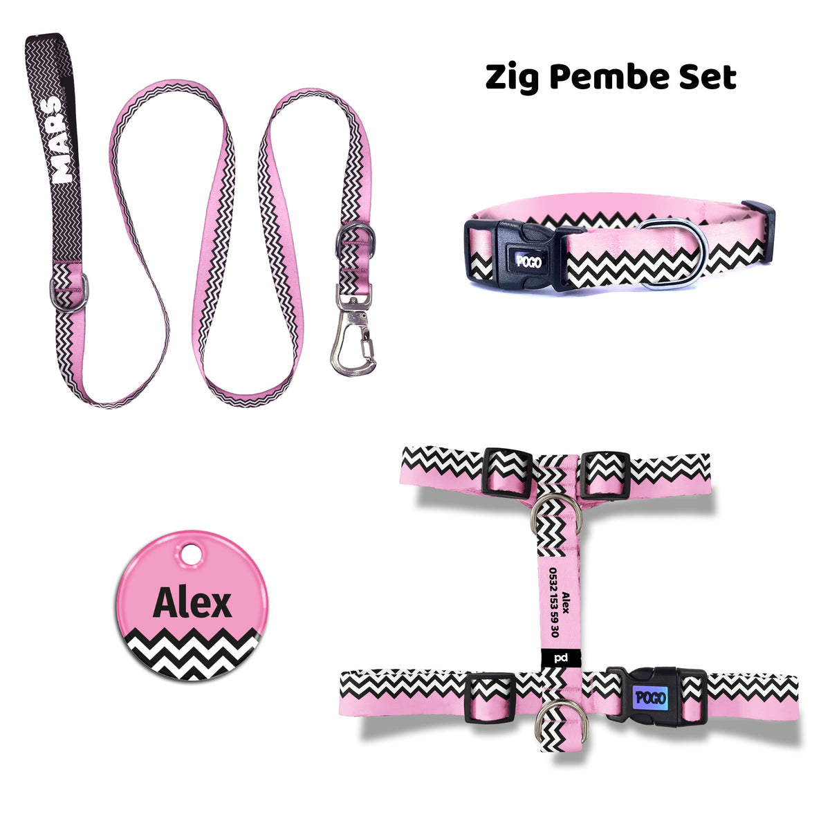 Zig Pink | Dog Collar Set