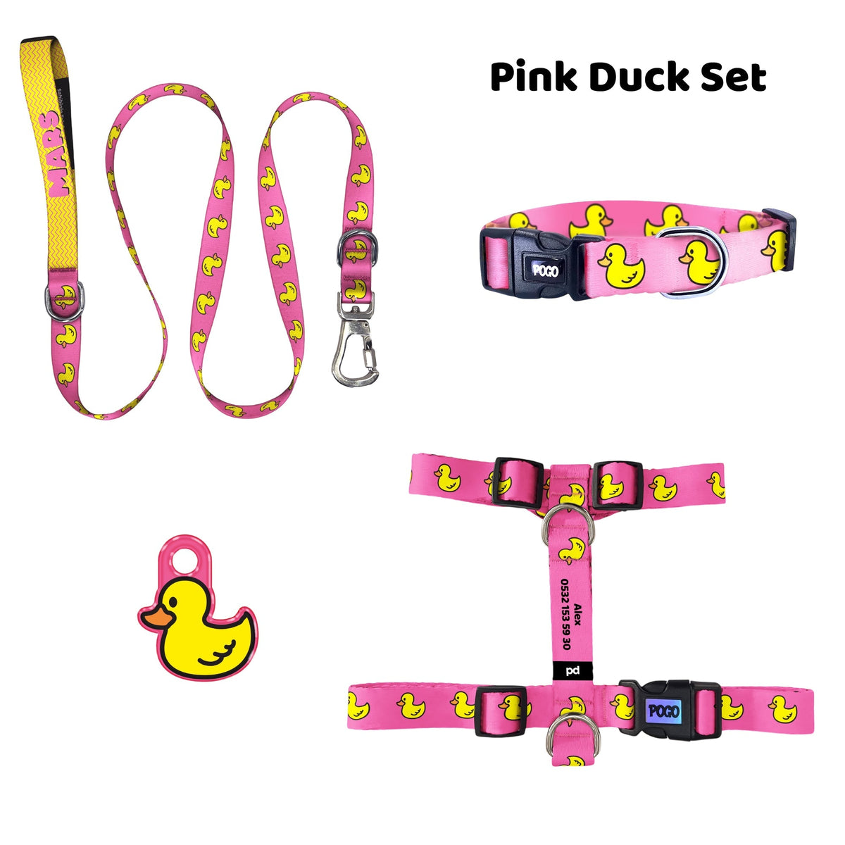 Pink Duck | Tasma ve Künye Seti - Evcil hayvanlar için mükemmel bir ürün.