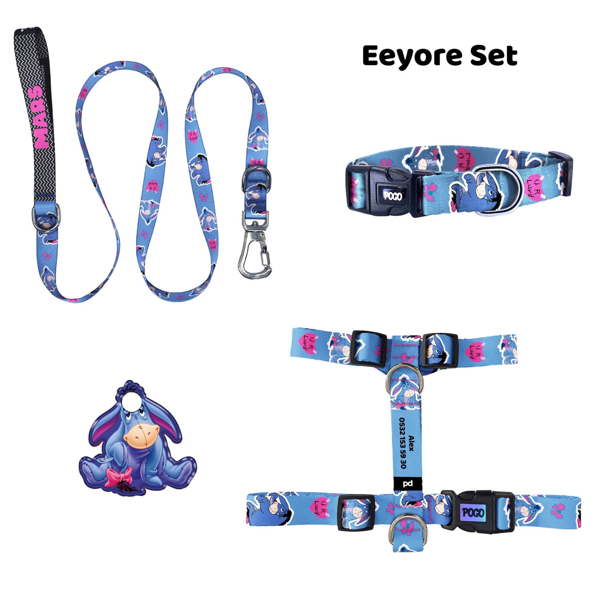 Eeyore | Tasma ve Künye Seti - Evcil hayvanlar için mükemmel bir ürün.