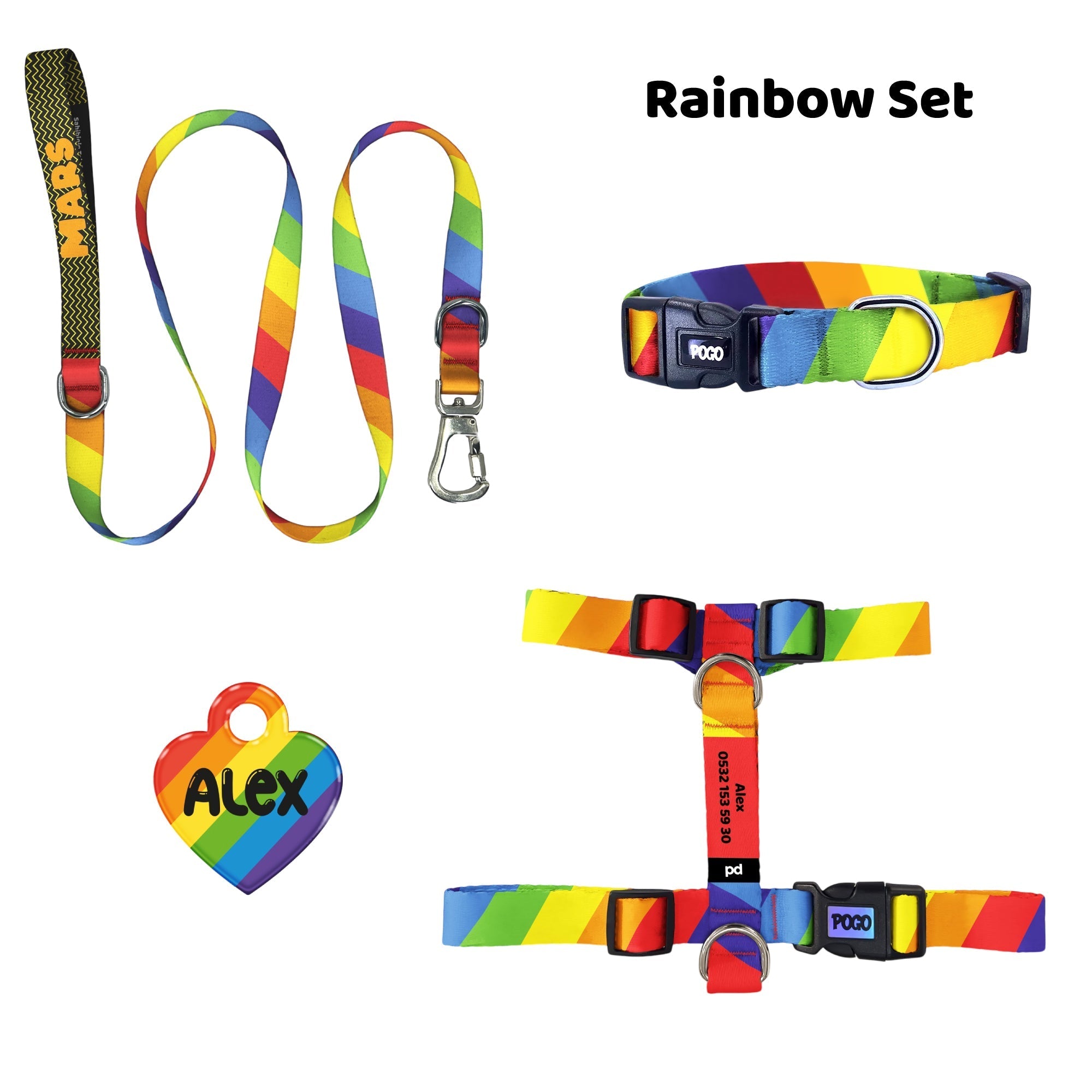 Rainbow | Tasma ve Künye Seti - Evcil hayvanlar için mükemmel bir ürün.