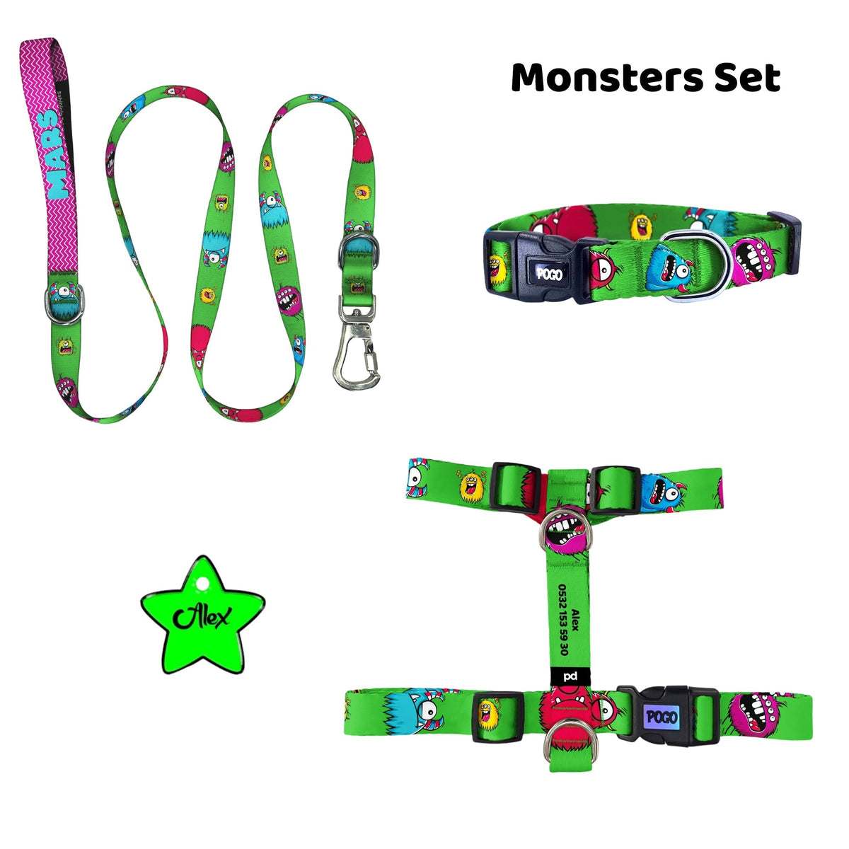 Monsters | Tasma ve Künye Seti - Evcil hayvanlar için mükemmel bir ürün.