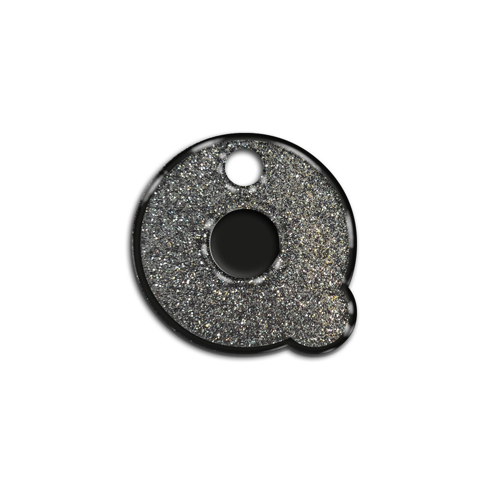 Q Harfi Rounded Gray Glitter | ID Tag