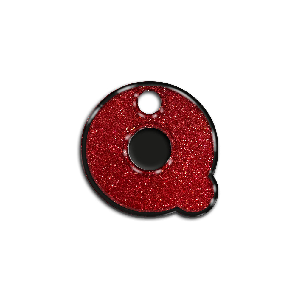 Q Harfi Rounded Red Glitter | ID Tag