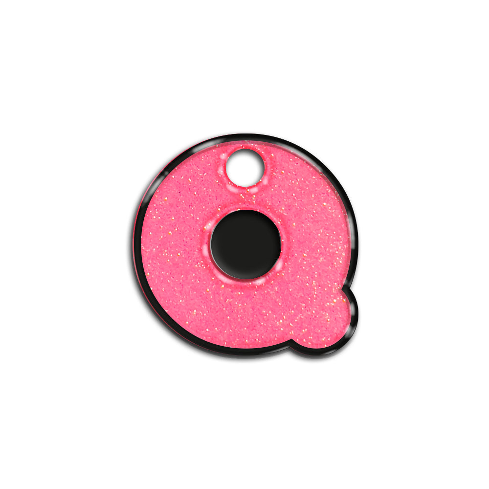 Q Harfi Rounded Şeker Pink Glitter | ID Tag