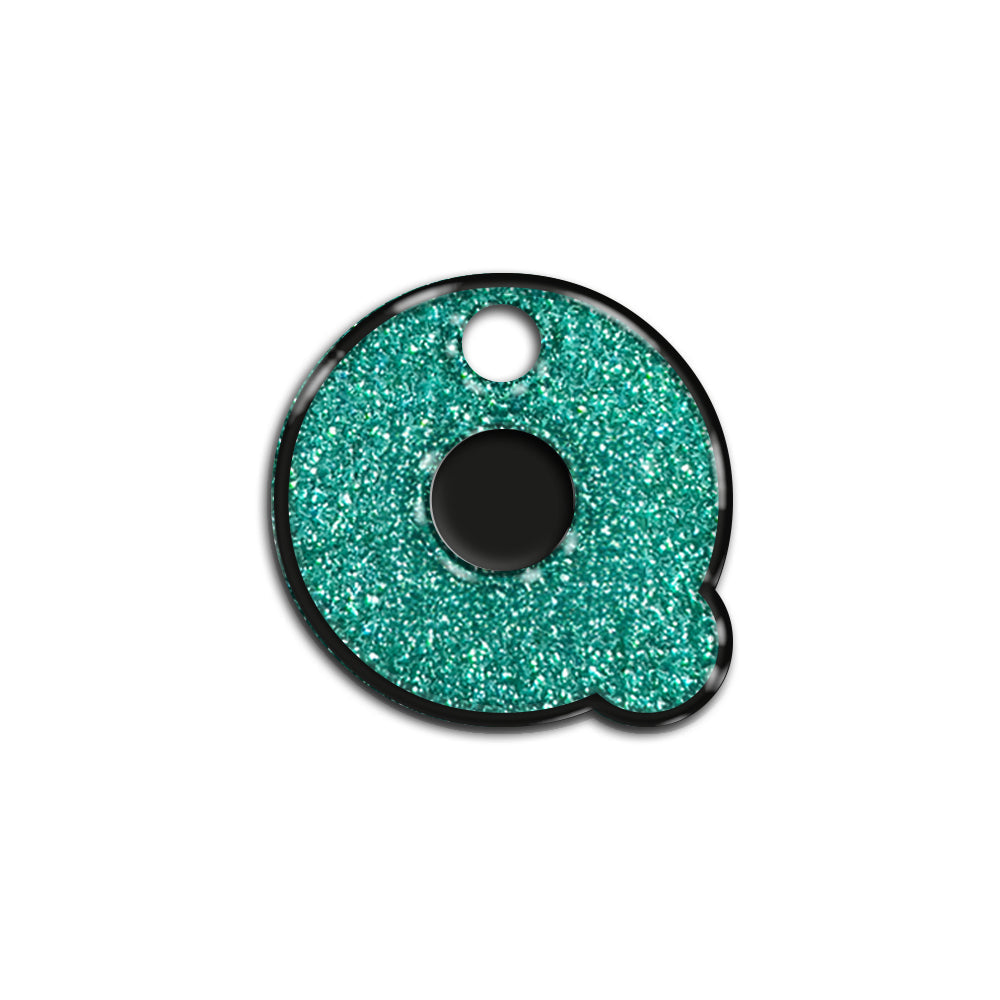 Q Harfi Rounded Su Green Glitter | ID Tag