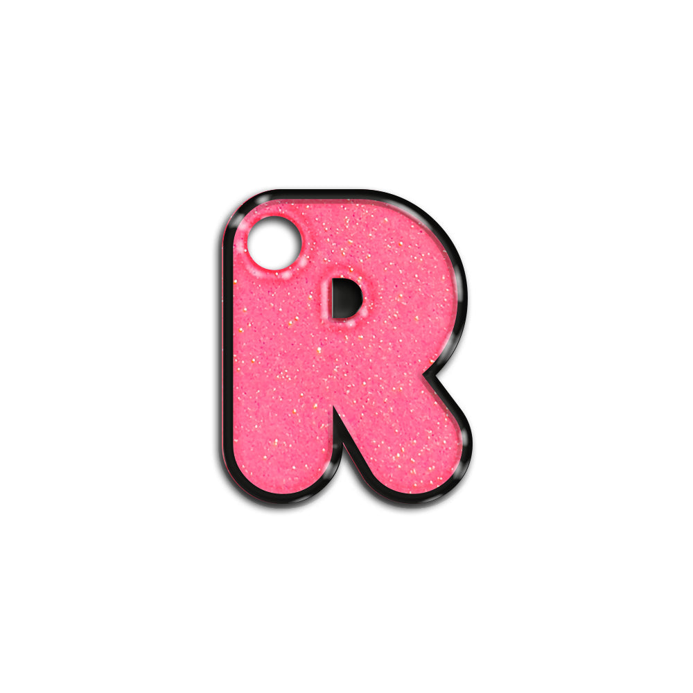 R Harfi Rounded Şeker Pink Glitter | ID Tag