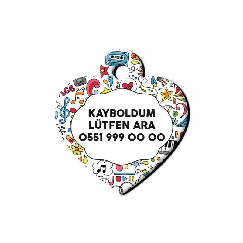 Müzik Doodle Desenli Kalp TFX TagsForever